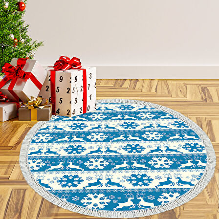 Alanur Home Yılbaşına Özel Keçe Dijital Yıkanabilir Yuvarlak Halı Chr5M