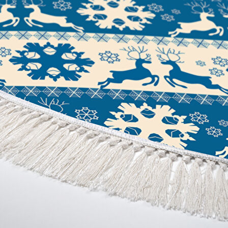 Alanur Home Yılbaşına Özel Keçe Dijital Yıkanabilir Yuvarlak Halı Chr5M