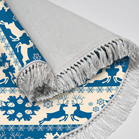 Alanur Home Yılbaşına Özel Keçe Dijital Yıkanabilir Yuvarlak Halı Chr5M