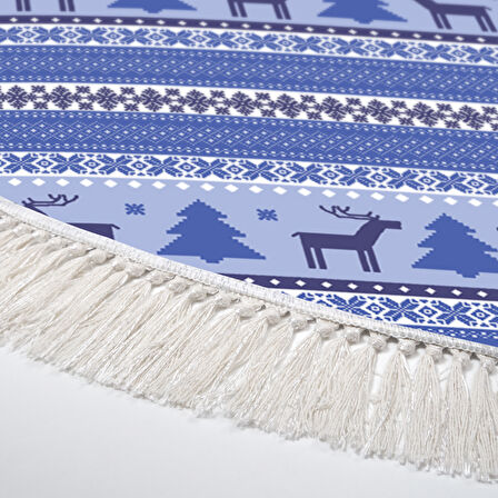 Alanur Home Yılbaşına Özel Pamuk Dijital Yıkanabilir Yuvarlak Halı Chr9M