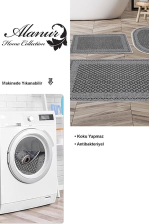 Dekoreko Kaymaz Taban Djt 3 Lü Banyo Paspas Takımı Star Pamuk Karışık Modern M5001