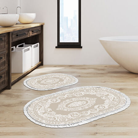 Eko Trend Djt 2 Li Yıkanabilir Kaymaz Taban Oval Banyo Paspas Klozet Takımı 747 Klasik