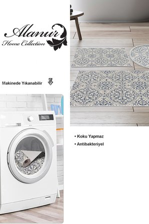 Dekoreko Kaymaz Taban Djt 3 Lü Banyo Paspas Takımı Trend Karışık Modern 1906M