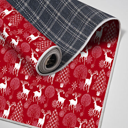 Alanur Home Yılbaşına Özel Pamuk Dijital Yıkanabilir Halı Chr3M