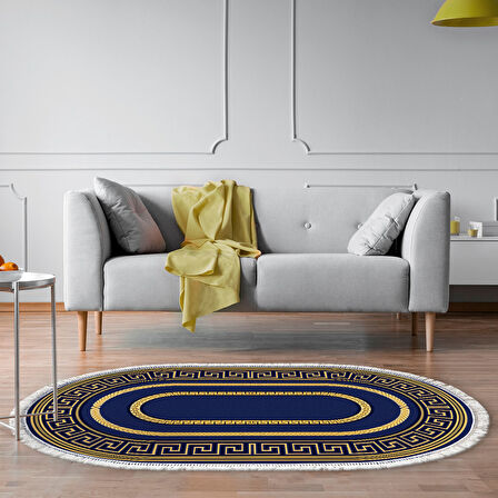 Dekoreko Kaymaz Taban Djt Salon Halısı Yıldız Deri Saçaklı Oval Modern 651M
