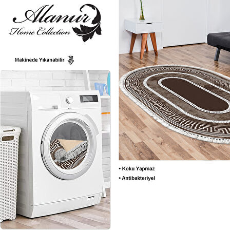 Dekoreko Kaymaz Taban Djt Salon Halısı Yıldız Deri Saçaklı Oval Modern 651M