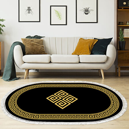 Dekoreko Kaymaz Taban Djt Salon Halısı Yıldız Deri Saçaklı Oval Modern 656M