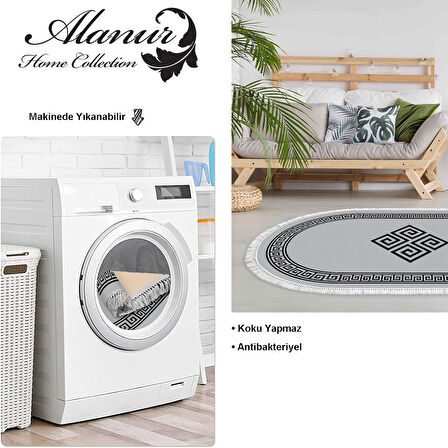 Dekoreko Kaymaz Taban Djt Salon Halısı Yıldız Deri Saçaklı Oval Modern 656M