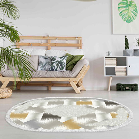 Dekoreko Kaymaz Taban Djt Salon Halısı Yıldız Deri Saçaklı Oval Modern S1030