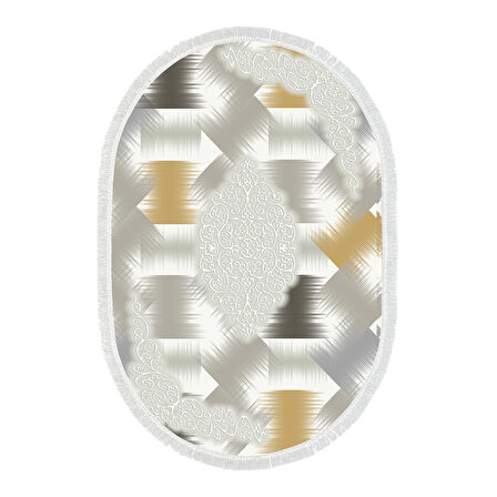 Dekoreko Kaymaz Taban Djt Salon Halısı Yıldız Deri Saçaklı Oval Modern S1030