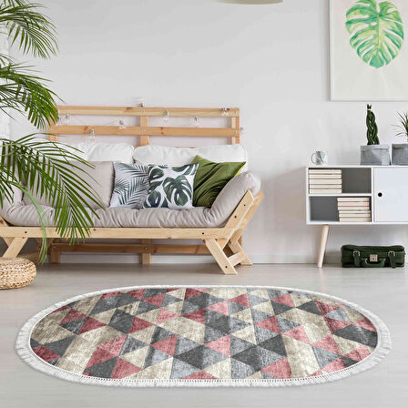 Dekoreko Kaymaz Taban Djt Salon Halısı Star Pamuk Saçaklı Oval İskandinav 661M