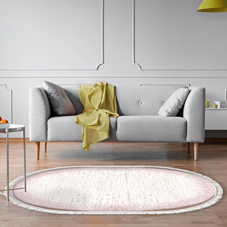 Dekoreko Kaymaz Taban Djt Salon Halısı Star Pamuk Saçaklı Oval Modern 1342