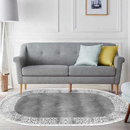 Dekoreko Kaymaz Taban Djt Salon Halısı Star Pamuk Saçaklı Oval Modern 1460