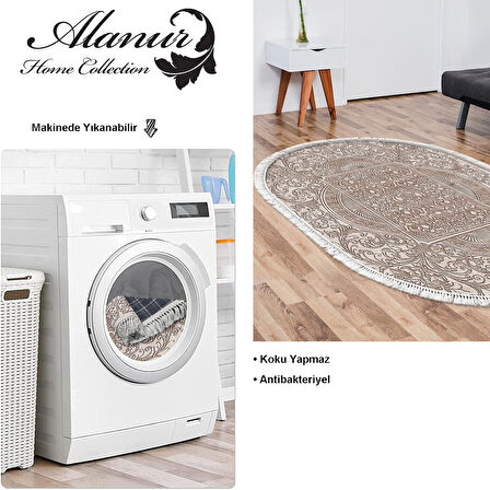 Dekoreko Kaymaz Taban Djt Salon Halısı Star Pamuk Saçaklı Oval Modern 1488