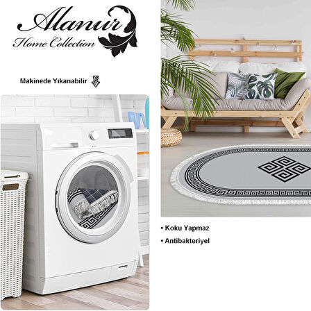 Dekoreko Kaymaz Taban Djt Salon Halısı Star Pamuk Saçaklı Oval Modern 656M