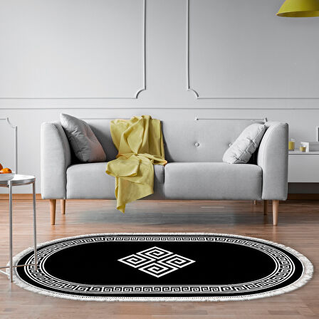 Dekoreko Kaymaz Taban Djt Salon Halısı Star Pamuk Saçaklı Oval Modern 656M