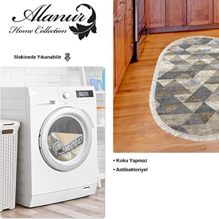 Dekoreko Kaymaz Taban Djt Mutfak Halısı Yıldız Deri Saçaklı Oval İskandinav 661M