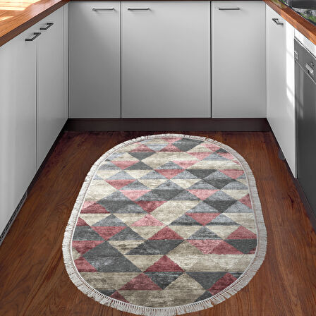 Dekoreko Kaymaz Taban Djt Mutfak Halısı Yıldız Deri Saçaklı Oval İskandinav 661M