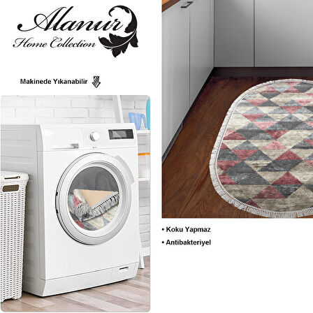 Dekoreko Kaymaz Taban Djt Mutfak Halısı Yıldız Deri Saçaklı Oval İskandinav 661M