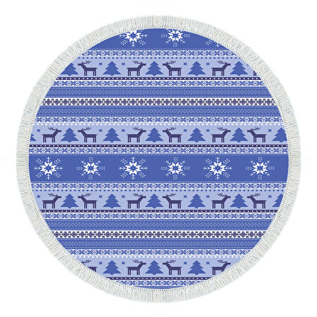 Alanur Home Yılbaşına Özel Pamuk Dijital Yıkanabilir Yuvarlak Halı Chr9M