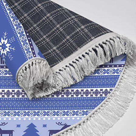 Alanur Home Yılbaşına Özel Pamuk Dijital Yıkanabilir Yuvarlak Halı Chr9M