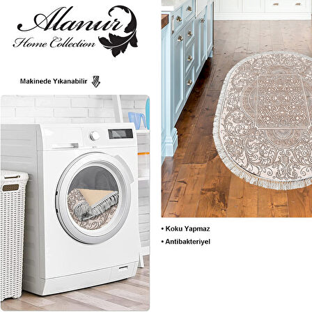 Dekoreko Kaymaz Taban Djt Mutfak Halısı Yıldız Deri Saçaklı Oval Modern 1488