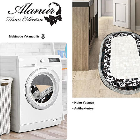 Dekoreko Kaymaz Taban Djt Mutfak Halısı Yıldız Deri Saçaklı Oval Modern 1495