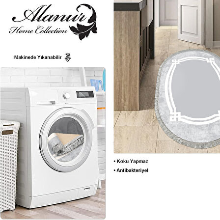 Dekoreko Kaymaz Taban Djt Mutfak Halısı Yıldız Deri Saçaklı Oval Modern 657M