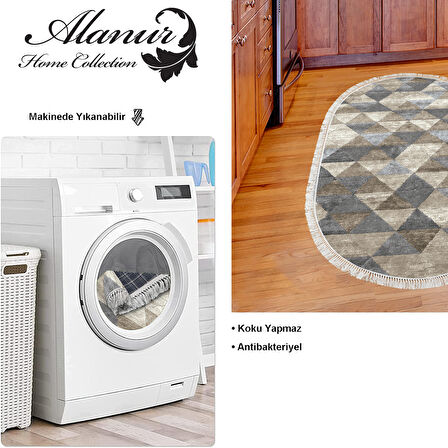 Dekoreko Kaymaz Taban Djt Mutfak Halısı Star Pamuk Saçaklı Oval İskandinav 661M