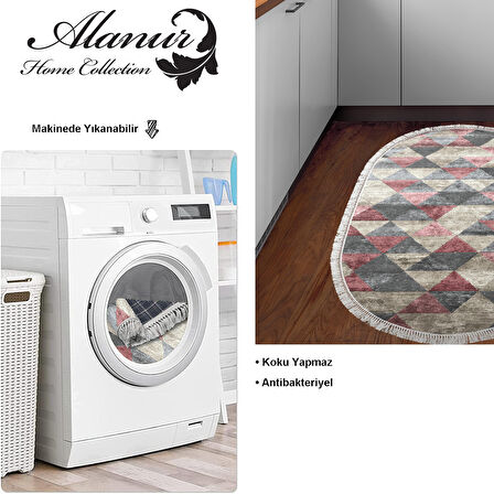 Dekoreko Kaymaz Taban Djt Mutfak Halısı Star Pamuk Saçaklı Oval İskandinav 661M