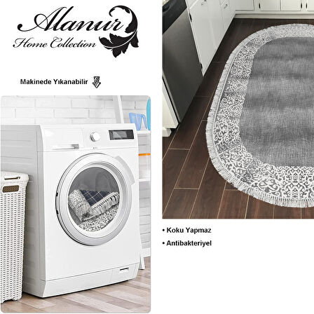 Dekoreko Kaymaz Taban Djt Mutfak Halısı Star Pamuk Saçaklı Oval Modern 1460