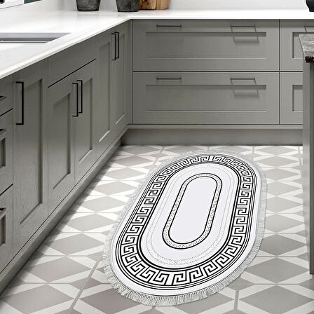 Dekoreko Kaymaz Taban Djt Mutfak Halısı Star Pamuk Saçaklı Oval Modern 651M