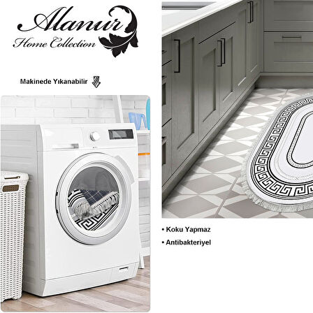 Dekoreko Kaymaz Taban Djt Mutfak Halısı Star Pamuk Saçaklı Oval Modern 651M