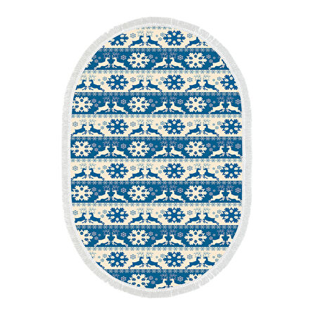 Alanur Home Yılbaşına Özel Keçe Dijital Yıkanabilir Oval Halı Chr5M