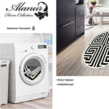 Dekoreko Kaymaz Taban Djt Mutfak Halısı Star Pamuk Saçaklı Oval Modern 658M