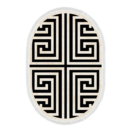 Dekoreko Kaymaz Taban Djt Mutfak Halısı Star Pamuk Saçaklı Oval Modern 658M