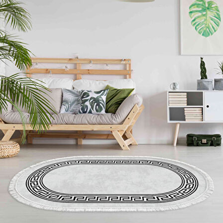 Dekoreko Kaymaz Taban Djt Salon Halısı Trend Saçaklı Oval Modern 626M