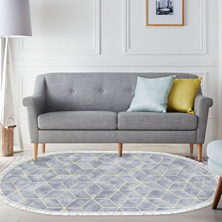 Dekoreko Kaymaz Taban Djt Salon Halısı Trend Saçaklı Oval Modern 627M