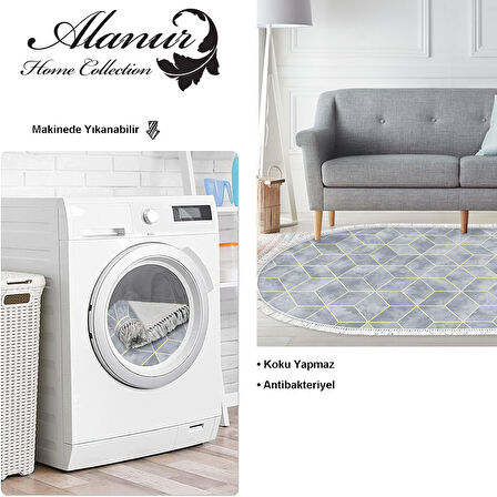 Dekoreko Kaymaz Taban Djt Salon Halısı Trend Saçaklı Oval Modern 627M