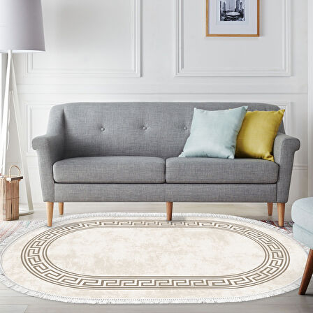 Dekoreko Kaymaz Taban Djt Salon Halısı Yıldız Deri Saçaklı Oval Modern 626M