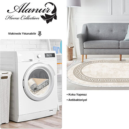 Dekoreko Kaymaz Taban Djt Salon Halısı Yıldız Deri Saçaklı Oval Modern 626M