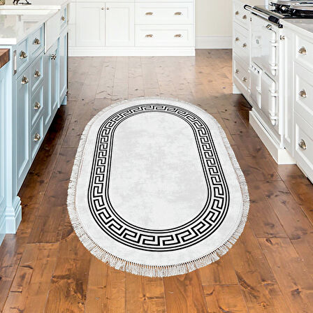 Dekoreko Kaymaz Taban Djt Mutfak Halısı Trend Saçaklı Oval Modern 626M