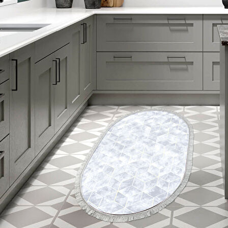 Dekoreko Kaymaz Taban Djt Mutfak Halısı Trend Saçaklı Oval Modern 627M