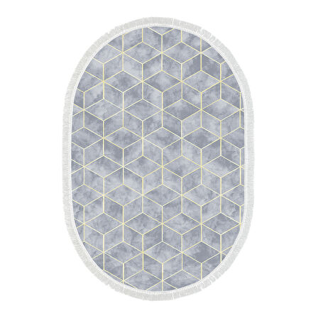 Dekoreko Kaymaz Taban Djt Mutfak Halısı Trend Saçaklı Oval Modern 627M