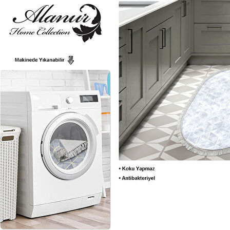 Dekoreko Kaymaz Taban Djt Mutfak Halısı Trend Saçaklı Oval Modern 627M