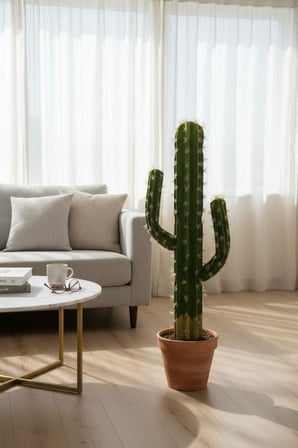 Yapay Çiçek Kaktüs Siyah Saksıda 3Kollu 87*30cm Cactüs