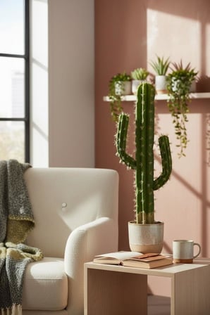 Yapay Çiçek Kaktüs Siyah Saksıda 3Kollu 87*30cm Cactüs