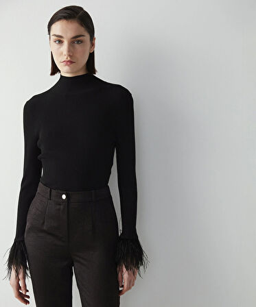 Dokulu Çıtçıt Aksesuarlı Pantolon-Siyah | 34