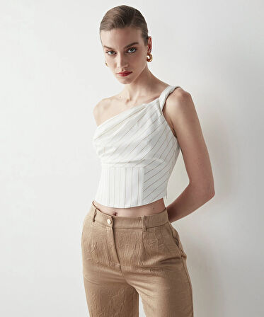 Dokulu Çıtçıt Aksesuarlı Pantolon-Naturel | 34