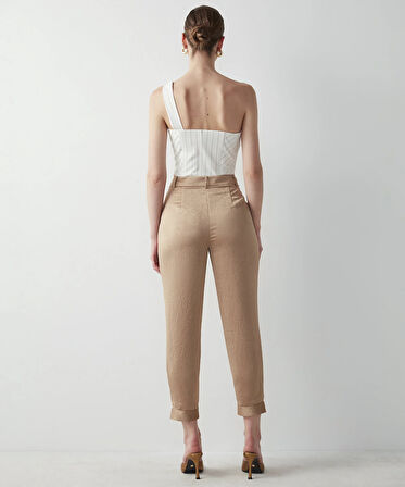 Dokulu Çıtçıt Aksesuarlı Pantolon-Naturel | 42